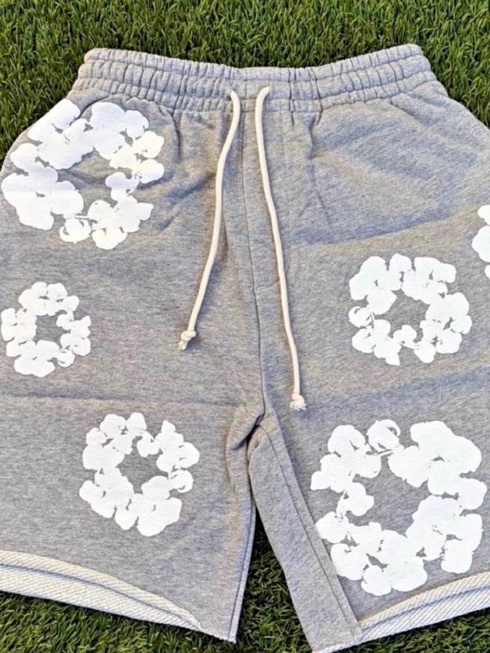 Men's Athletic Grey Drawstring Shorts with White Floral Print